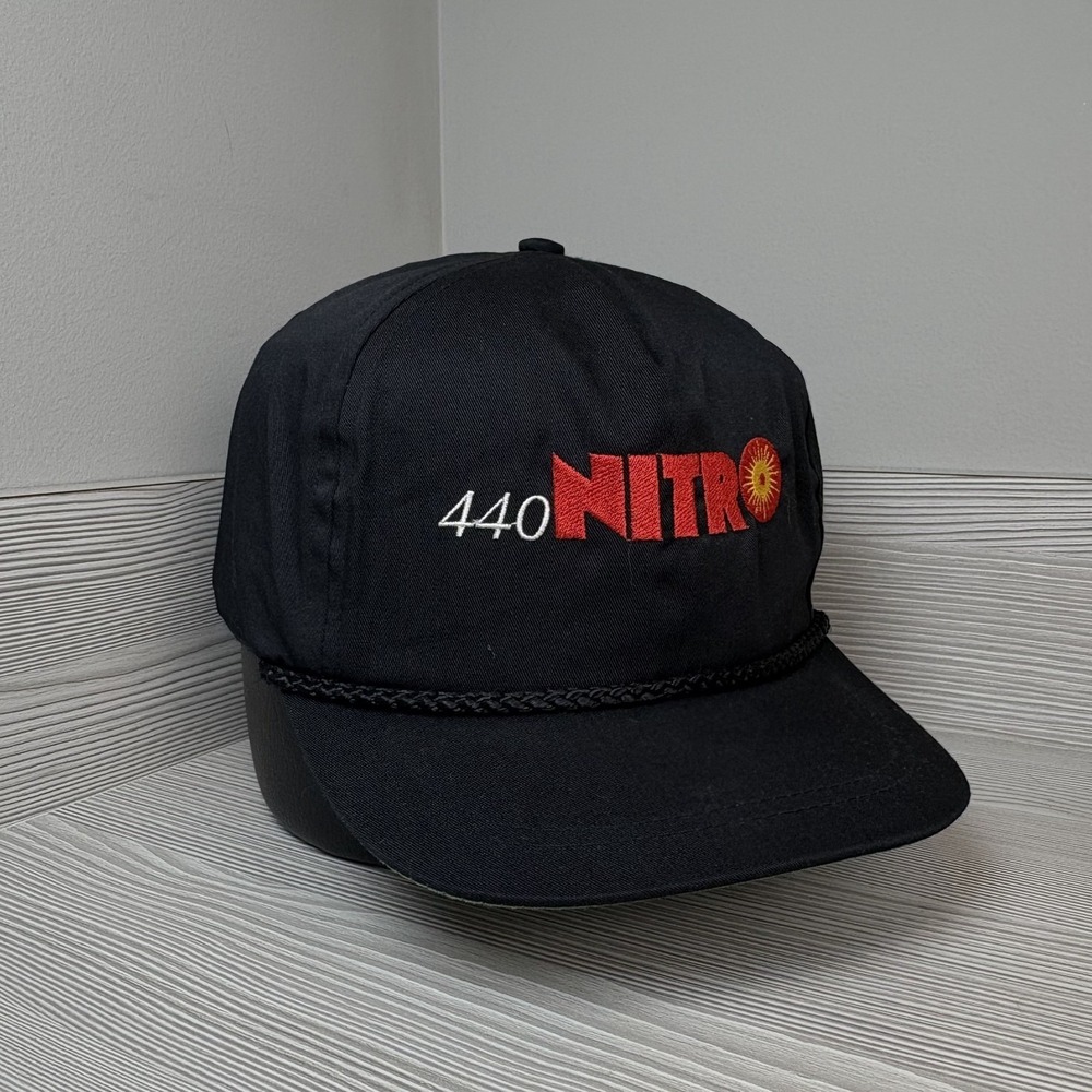 Vintage 90's Arctic Cat 440 Nitro Snowmobile Rope Hat Sled Racing Black Cap